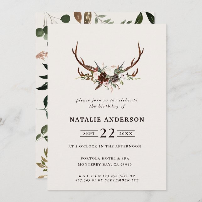 Reserva La Fecha Fiesta de cumpleaños de floral de caída rusa y can (Anverso / Reverso)