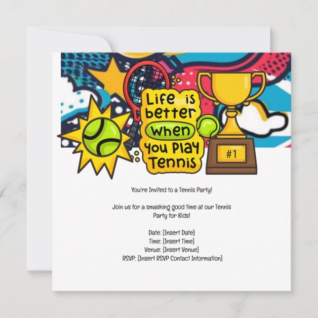 Reserva La Fecha Fiesta de cumpleaños de los niños de tenis (Anverso)