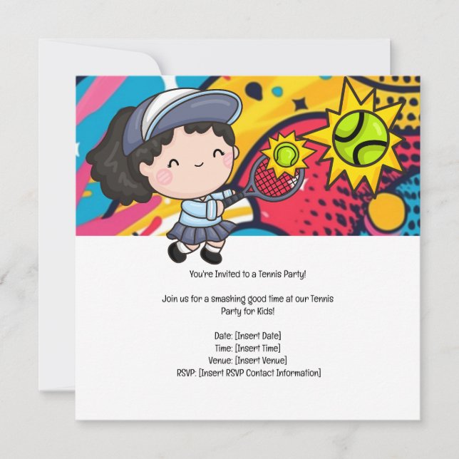 Reserva La Fecha Fiesta de cumpleaños de los niños de tenis (Anverso)