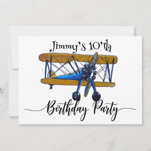 Reserva La Fecha Fiesta de cumpleaños de niños con biplano azul y a