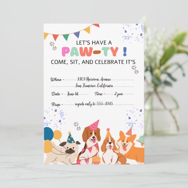 Reserva La Fecha Fiesta de cumpleaños de perro pimienta invitacione (Anverso de pie)
