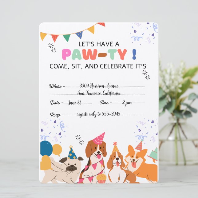 Reserva La Fecha Fiesta de cumpleaños de perro pimienta invitacione (Anverso de pie)