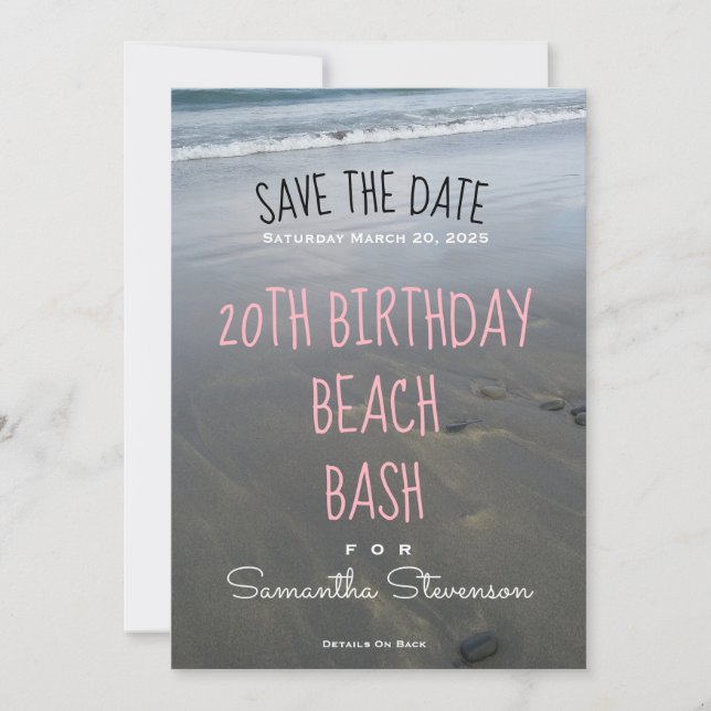 Reserva La Fecha Fiesta de cumpleaños de playa de cualquier año Inv (Anverso)