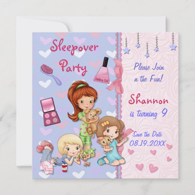 Reserva La Fecha Fiesta de cumpleaños de Sleepover Friends Slumber (Anverso)