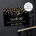 Reserva La Fecha Fiesta de cumpleaños del confetti de oro negro<br><div class="desc">Un fondo negro decorado con un falso confeti dorado. Personalice y agregue una fecha y un nombre/edad. El texto: Save the Date se escribe con un gran guión de estilo escrito a mano. Letras blancas.</div>