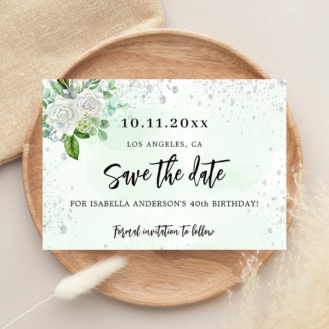Reserva La Fecha Fiesta de cumpleaños floral verde elegante (Subido por el creador)