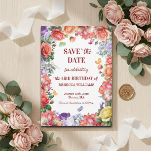 Reserva La Fecha Fiesta de cumpleaños número 46 con flores elegante