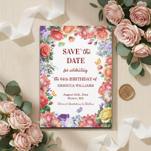 Reserva La Fecha Fiesta de cumpleaños número 64 con flores elegante