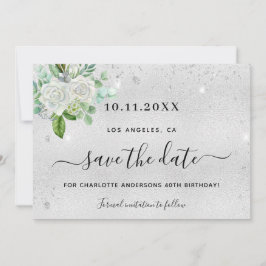 Reserva La Fecha Fiesta de cumpleaños plateado floral salvar la fec