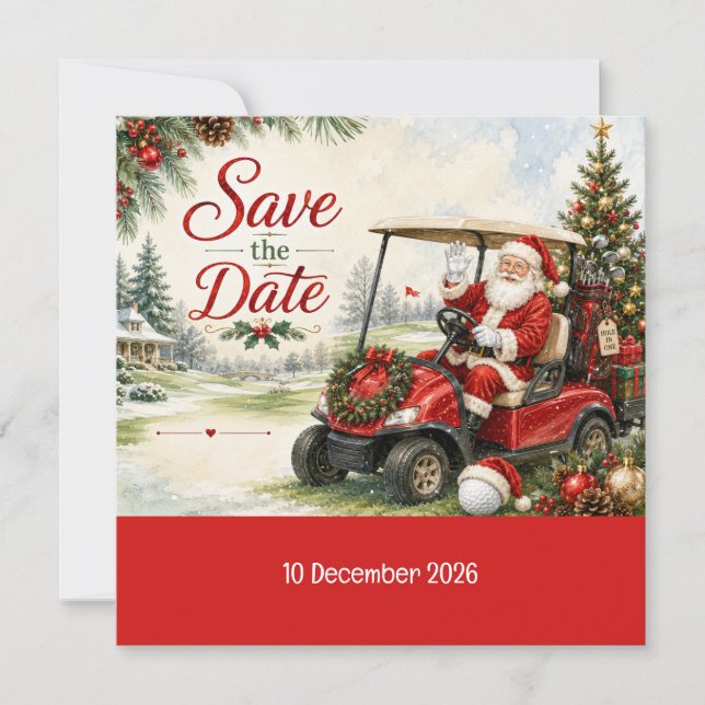 Reserva La Fecha Fiesta de Golf Navideña Par tee con Santa Claus  (Anverso)