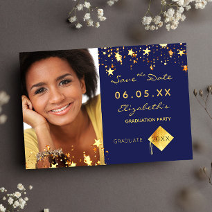 Reserva La Fecha Fiesta de graduación azul estrellas doradas foto 2