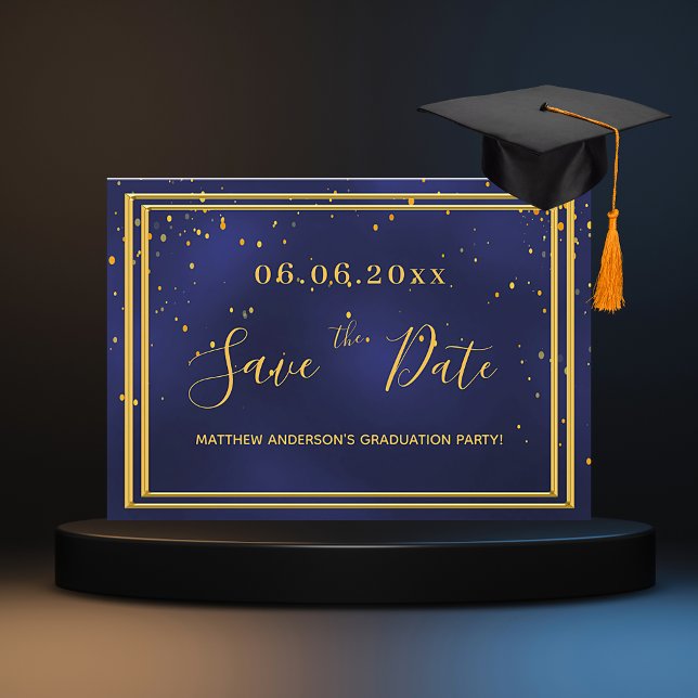 Reserva La Fecha Fiesta de graduación de oro azul marino (Subido por el creador)