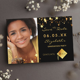 Reserva La Fecha Fiesta de graduación estrellas negras doradas foto