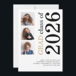 Reserva La Fecha Fiesta de graduación Moderna 3 fotos Negrita 2026<br><div class="desc">Fiesta de graduación Moderna 3 fotos Negrita 2026. Disponible digitalmente e impresa. Una tipografía elegante y un diseño de varias fotos, con texto en negrita girado y en el lado derecho en negro. Personalice fácilmente el resto del texto y reemplace las fotos en las plantillas con las suyas de orientación...</div>