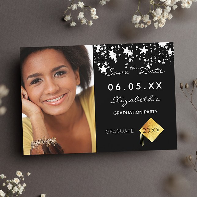 Reserva La Fecha Fiesta de graduación negro blanco estrellas foto 2 (Subido por el creador)