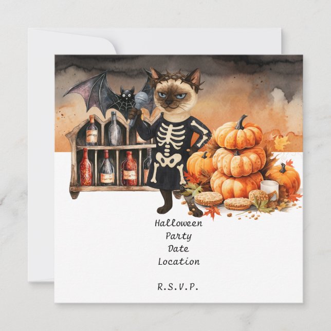 Reserva La Fecha Fiesta de Halloween con gatos y pasteles (Anverso)