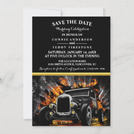 Reserva La Fecha fiesta de Hot Rod con fuego Boda Guardar la Fecha