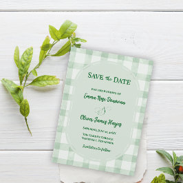 Reserva La Fecha Fiesta de Jardín de Boda de Cuadros Verde Salvia