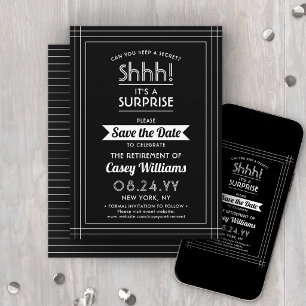 Reserva La Fecha Fiesta de Jubilación Sorpresa ¡Shhh! Blanco y Negr