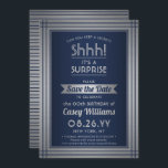 Reserva La Fecha ¡Fiesta de la sorpresa de cumpleaños Shhh! Azul ma<br><div class="desc">¿Puedes guardar un secreto? Invite a la familia y amigos a una elegante y emocionante celebración sorpresa de cumpleaños con el personalizado azul marino y el falso Relieve metalizado de plata salven las invitaciones de fiesta de fecha. Todo el texto de esta plantilla es sencillo de personalizar, incluyendo el mensaje...</div>