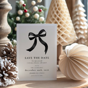 Reserva La Fecha Fiesta de Navidad con Lazo Negro Elegante