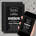 Reserva La Fecha ¡Fiesta de Retiro Sorpresa Shhh! Blanco y negro<br><div class="desc">¿Puedes guardar un secreto? Invitar a colegas, compañeros de trabajo, familia y amigos a una elegante y emocionante celebración sorpresa de retiro con personalizados en blanco y negro a guardar las invitaciones para la fiesta de citas. Todo el texto de esta plantilla es sencillo de personalizar, incluyendo el mensaje que...</div>