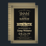 Reserva La Fecha ¡Fiesta de Retiro Sorpresa Shhh! El oro negro eleg<br><div class="desc">¿Puedes guardar un secreto? Invitar a colegas, compañeros de trabajo, familia y amigos a una elegante y emocionante celebración sorpresa de retiro con personalizado negro y falso Relieve metalizado de oro a salvar las invitaciones de fiesta de citas. Todo el texto de esta plantilla es sencillo de personalizar, incluyendo el...</div>