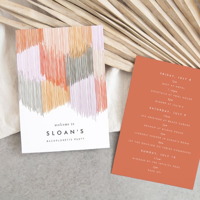 Reserva La Fecha Fiesta de solomillo rosado moderno (Pink modern fringe fiesta bachelorette party itinerary cards.)
