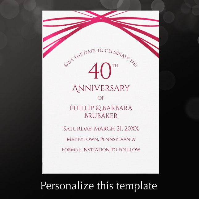 Reserva La Fecha Fiesta del 40 Aniversario de Ruby Arco Moderno Ele (Personalize this save the date 40th wedding anniversary template for a custom invitation.
)