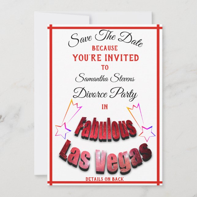 Reserva La Fecha Fiesta del divorcio en Las Vegas Fabulous Stars - (Anverso)