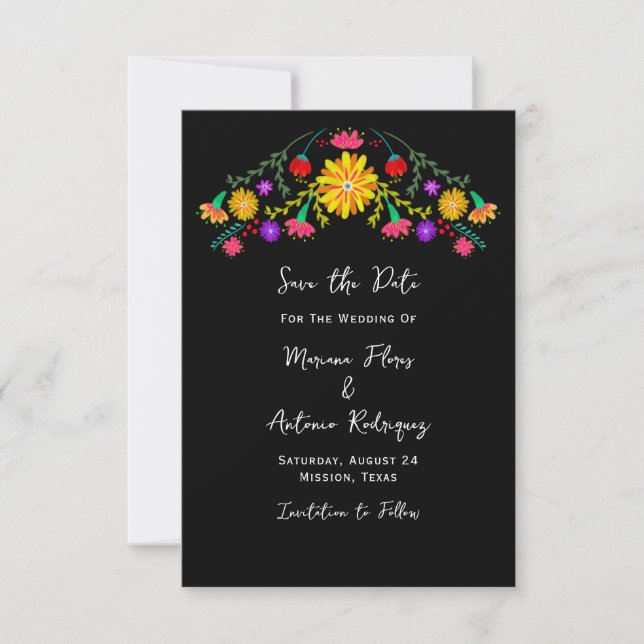 Reserva La Fecha Fiesta Mexicana Floral Save The Date (Anverso)