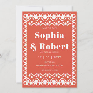 Reserva La Fecha Fiesta mexicana Papel rojo Picado Boho Boda