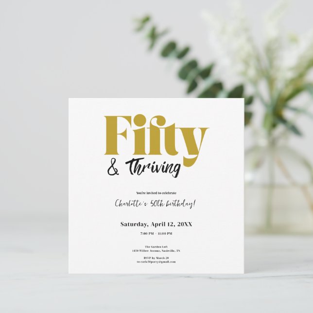 Reserva La Fecha Fifty & Thriving 50th Birthday Invitation (Anverso de pie)