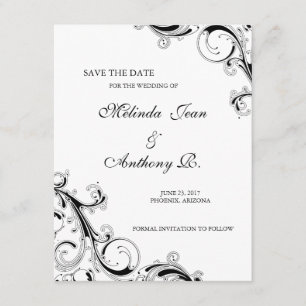 Reserva La Fecha Filigree Swirl Black w/White Save the Date