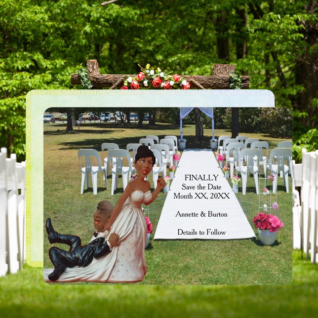 Reserva La Fecha Finalmente Boda Divertida Pareja Negra (Finally Save the Date Fun African American Couple)