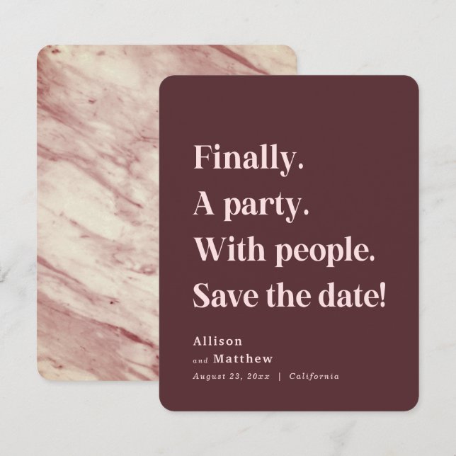 Reserva La Fecha Finalmente una fiesta Simple Texto Marsala Minimal (Anverso / Reverso)