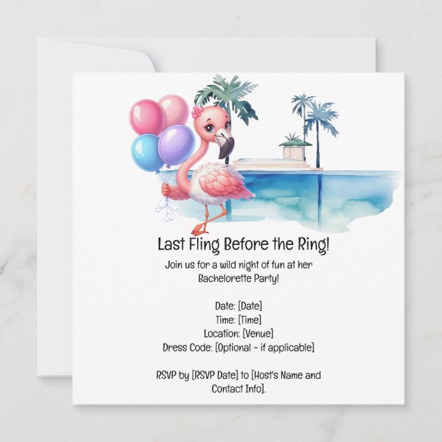 Reserva La Fecha Flamingo Bachelorette Pool Fiesta (Anverso)