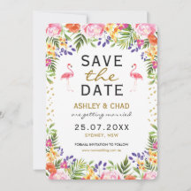 Flamingo Floral Tropical Boda Save The Date
