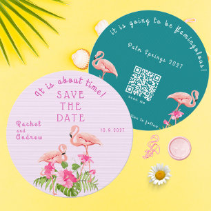 Reserva La Fecha Flamingo floral tropical Boda verde negrita rosa