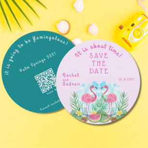 Reserva La Fecha Flamingo floral tropical Boda verde negrita rosa