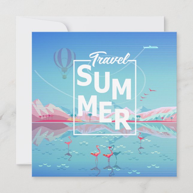 Reserva La Fecha Flamingo, viaje mágico, playa de verano del mar tr (Anverso)