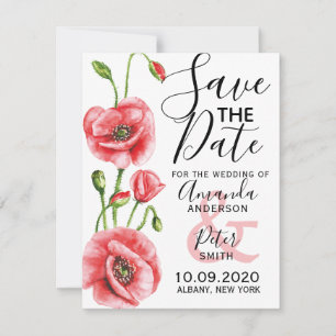 Reserva La Fecha Flanders Poppy Elegant Watercolor Boda