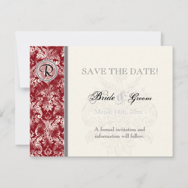 Reserva La Fecha Fleur di Lys Damask - Wine Save the Date Card (Anverso)