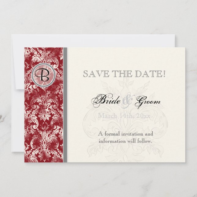 Reserva La Fecha Fleur di Lys Damask - Wine Save the Date Card (Anverso)