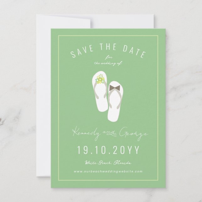 Reserva La Fecha Flip Flops Daisies Beach Wedding Photo (Anverso)
