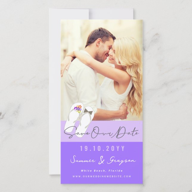 Reserva La Fecha Flip Flops Daisies Beach Wedding Photo (Anverso)