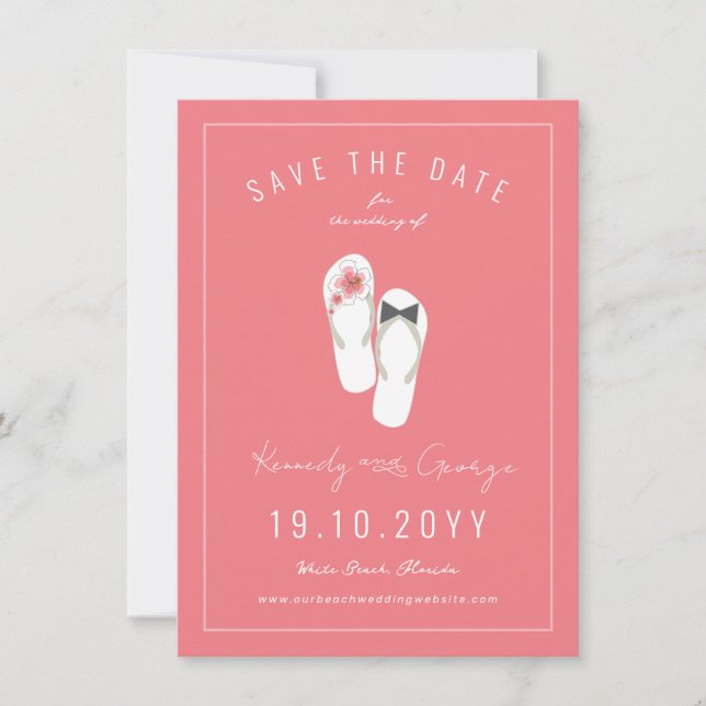 Reserva La Fecha Flip Flops Hibiscus Beach Wedding Photo (Anverso)