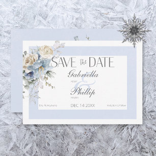 Reserva La Fecha Flor Blanca y Azul Frosty de Invierno Rústico