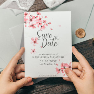 Reserva La Fecha Flor de cerezo rosa simple boda de moda romántica