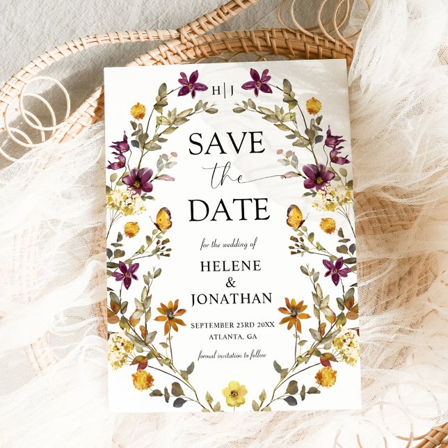 Reserva La Fecha Flor de flores silvestres acuarela moderna elegant (Wildflower Watercolor Modern Elegant Wedding Save The Date)